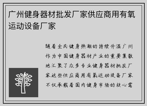 广州健身器材批发厂家供应商用有氧运动设备厂家